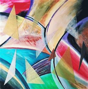 Popov giallo Op. 321-Smalti e sabbie colorate su tavola, 45x45